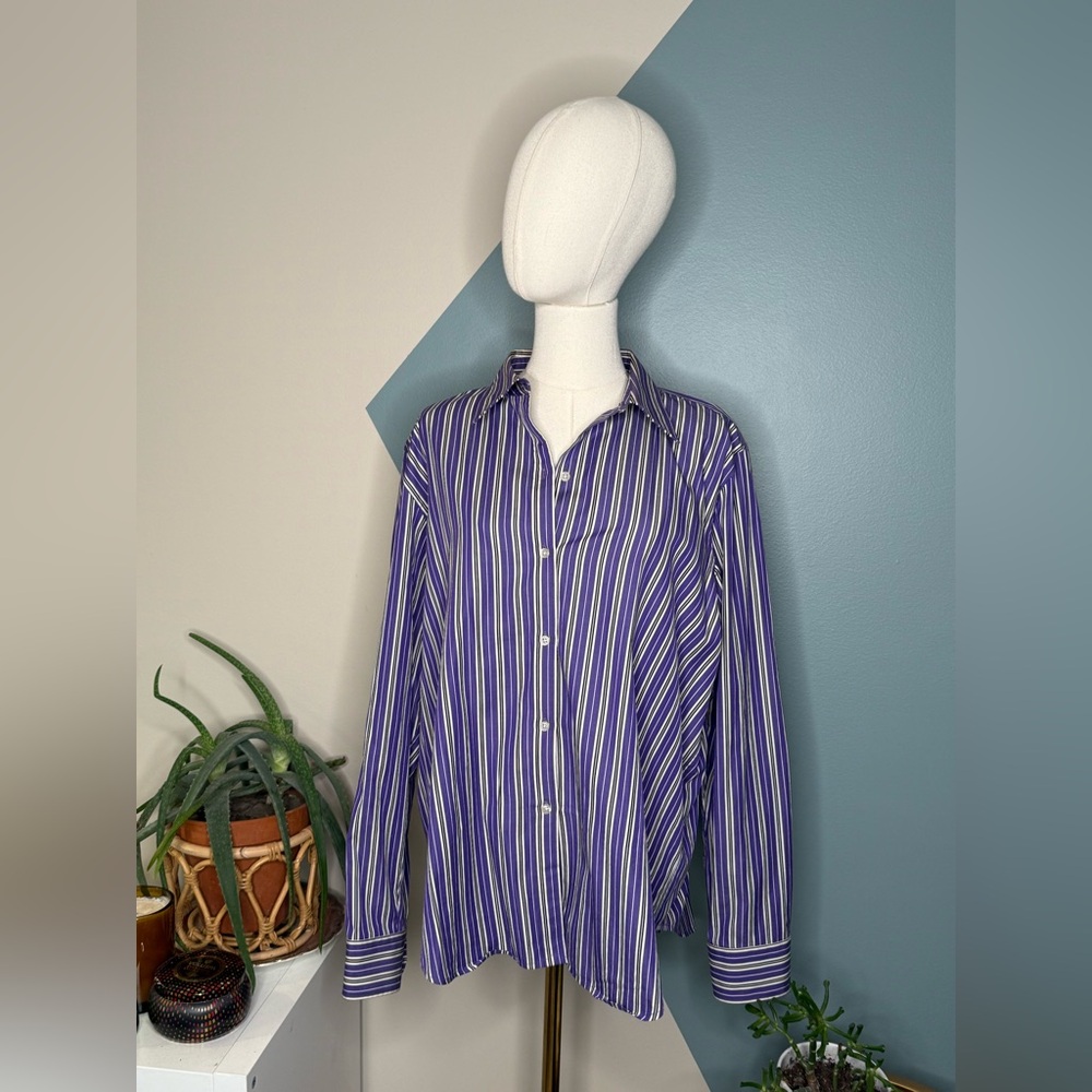 Lauren Ralph Lauren Purple Striped Cotton Button Down Shirt XL classic 90 - Picture 2 of 13